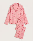 Amour Button-Up Set, heart-print pyjama set with a long-sleeve button-up top and matching trousers