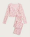 Cerise Lounge Set, cherry-print lounge set with a long-sleeve henley top and matching trousers