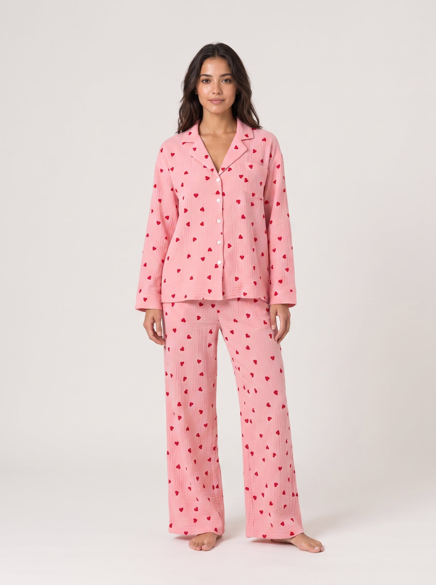 Amour Button-Up Set, heart-print pyjama set, view 3