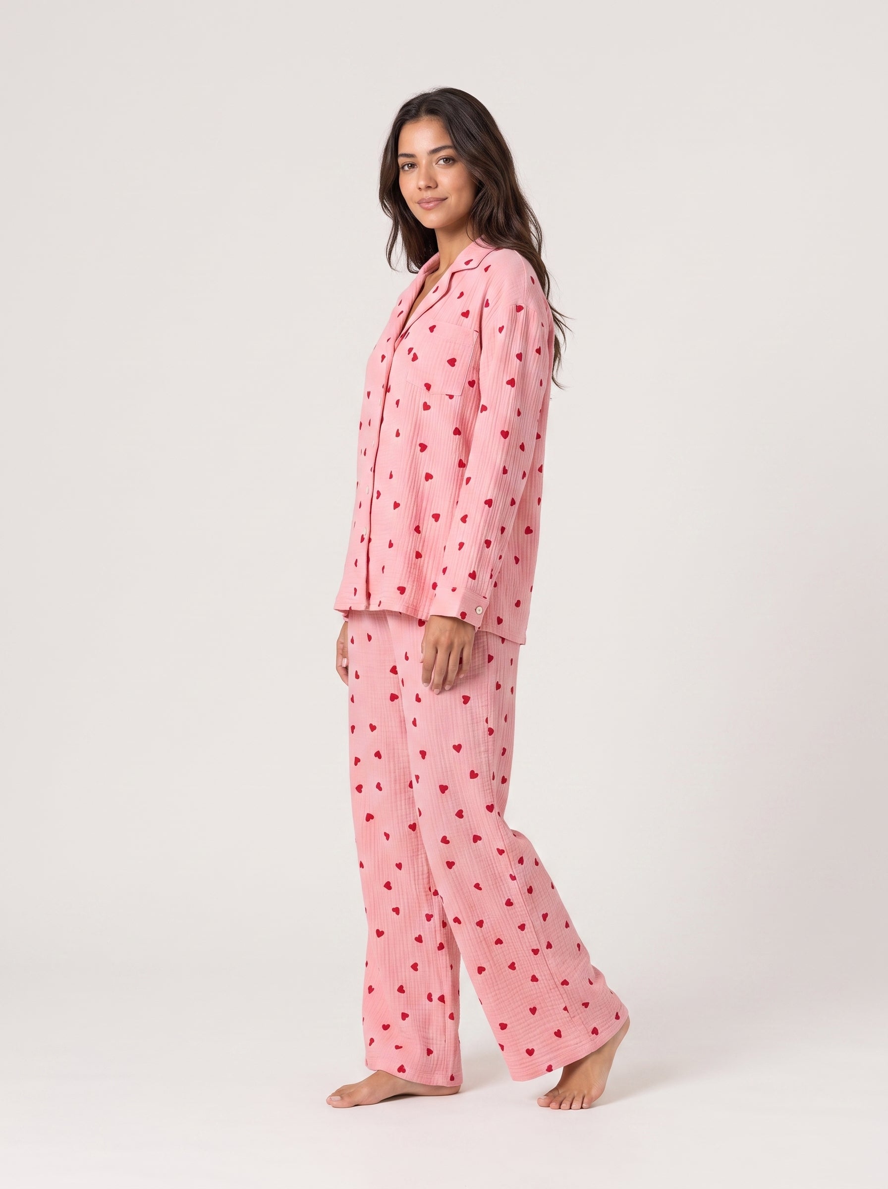 Amour Button-Up Set, heart-print pyjama set, view 4