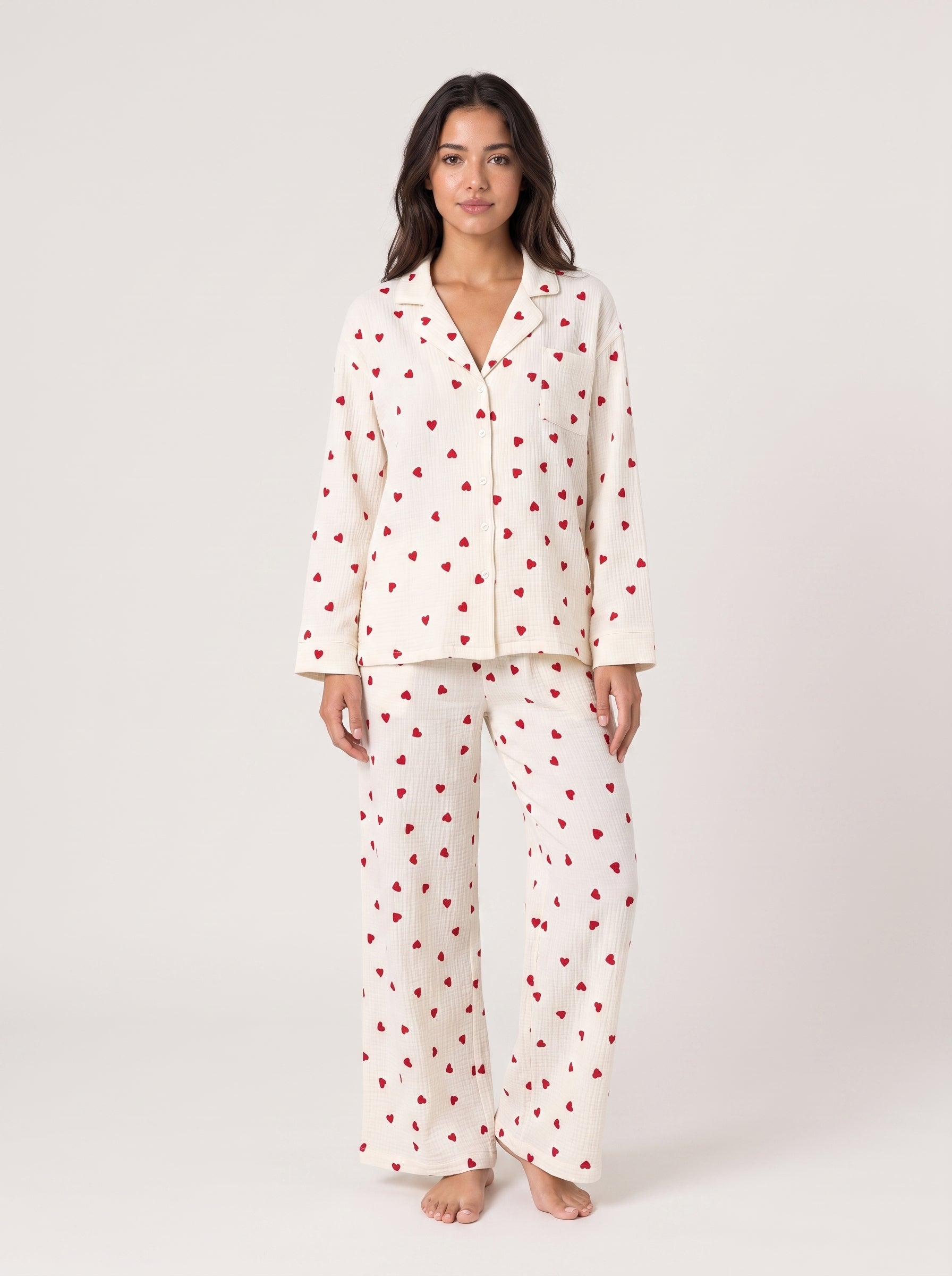 Amour Button-Up Set, heart-print pyjama set, view 6