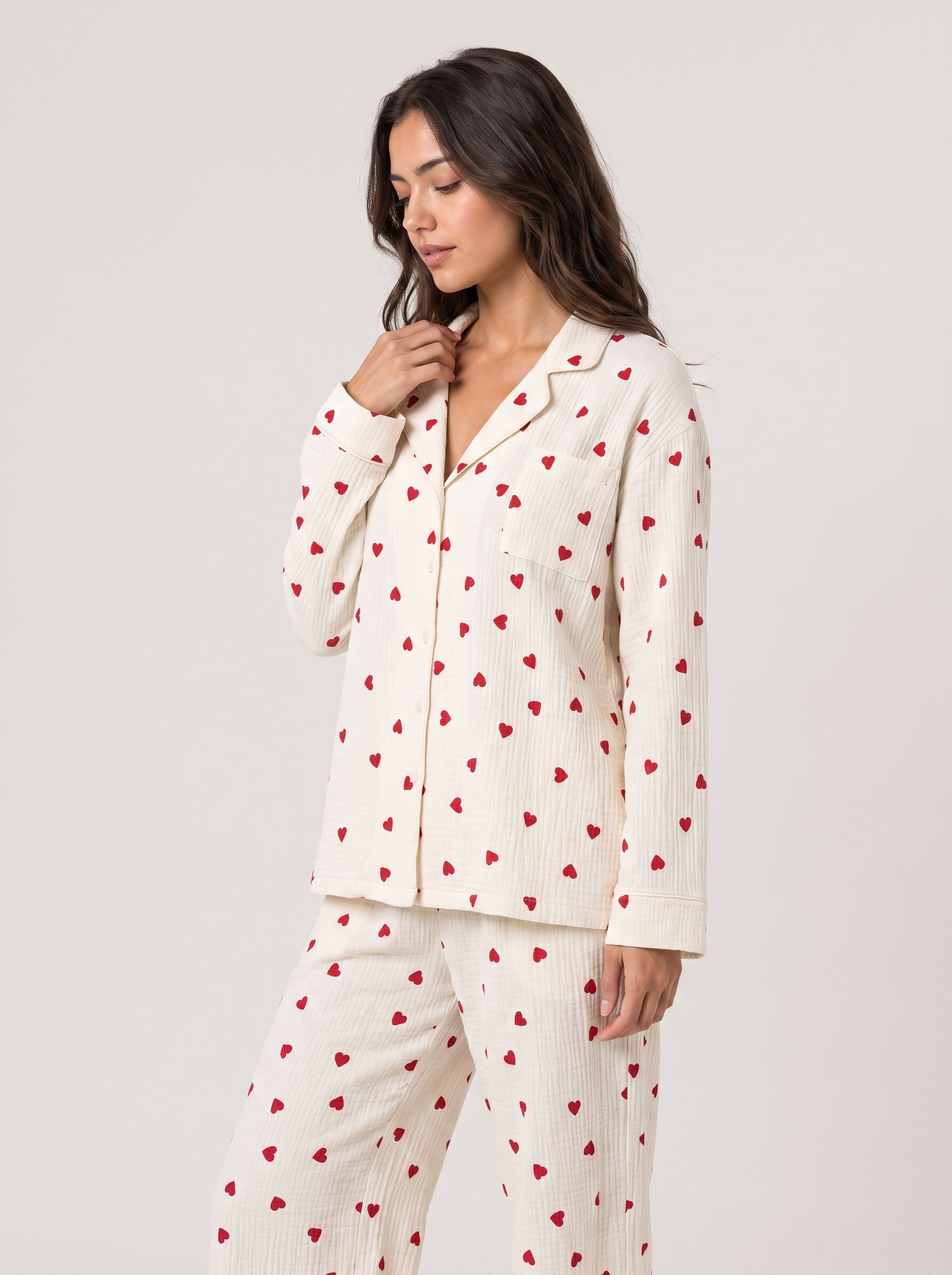 Amour Button-Up Set, heart-print pyjama set, view 8